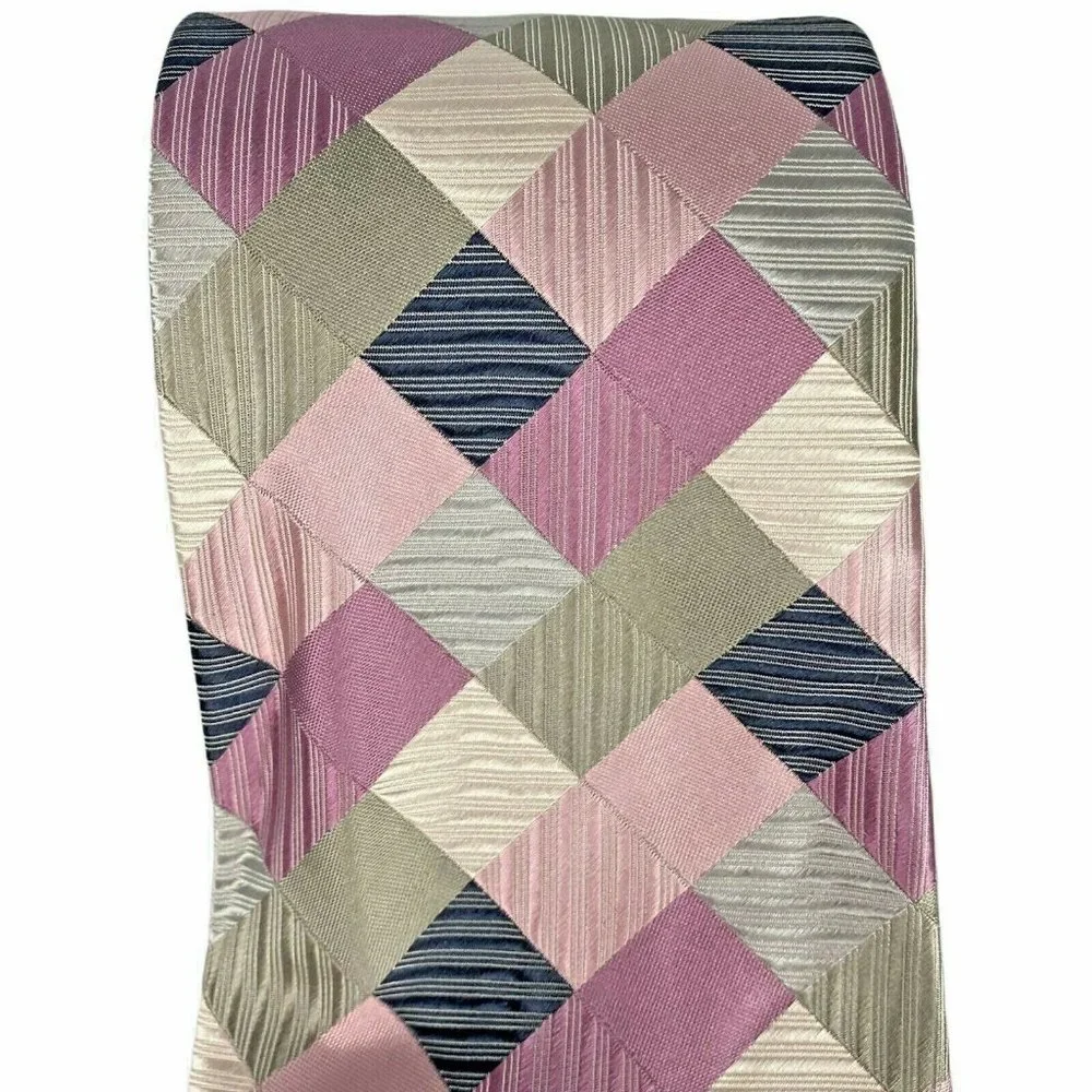 Geoffrey Beene Silver Pink‎ Purple Square Silk Tie